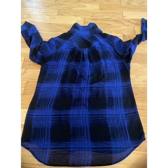 New York & Company womens Blue Plaid Sheer Button-Up collared Blouse size Medium - Picture 7 of 8
